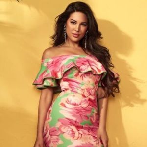 Marciano Floral Off the Shoulder Dress